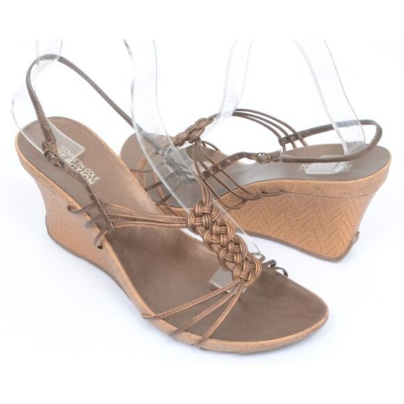 Kenneth Cole Braided Slingback Leather Strappy Wedge Sandals Women's 10 - Picture 5 of 6